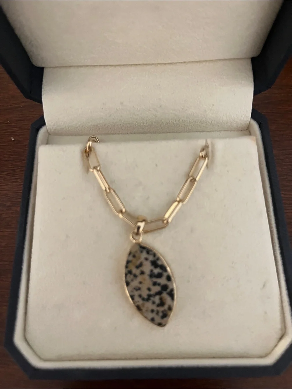 Gold Chain Necklace with Black Speckled Pendant